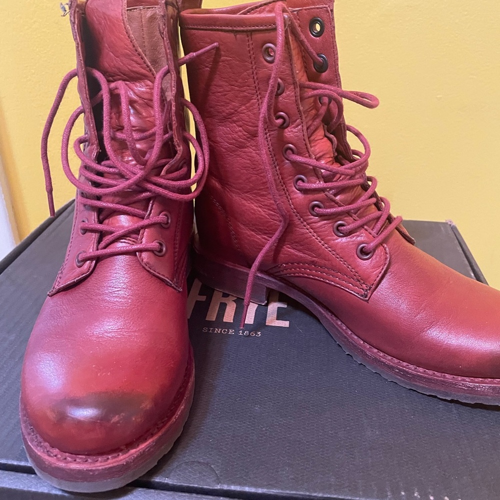 Frye Red Clay Combat Leather Boots Size 6.5